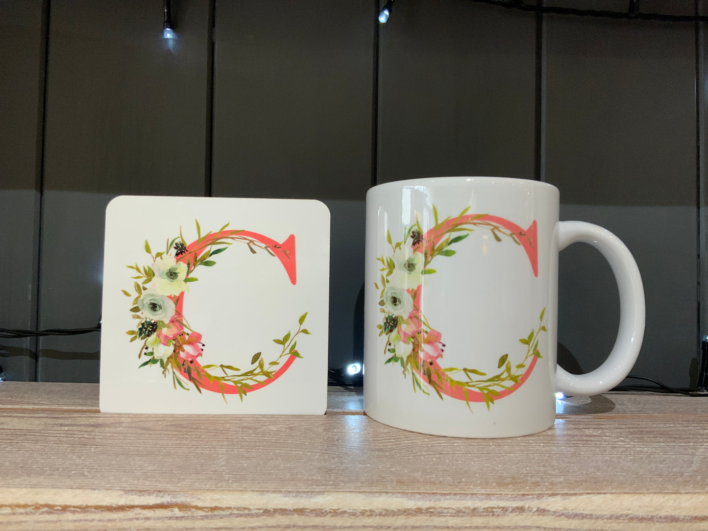 Pink Floral Initial Mug & Coaster