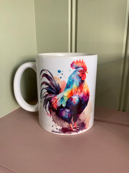 Chicken Mug & Coaster Rainbow Design 1