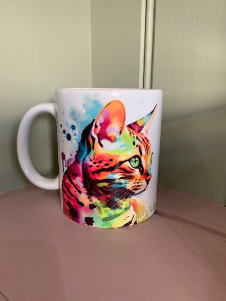 Bengal Cat Mug & Coaster Rainbow