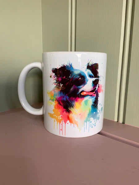 Border Collie Dog Mug & Coaster Rainbow Design 3