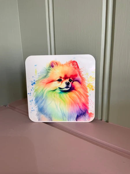 Pomeranian Dog Mug & Coaster Rainbow Design 2