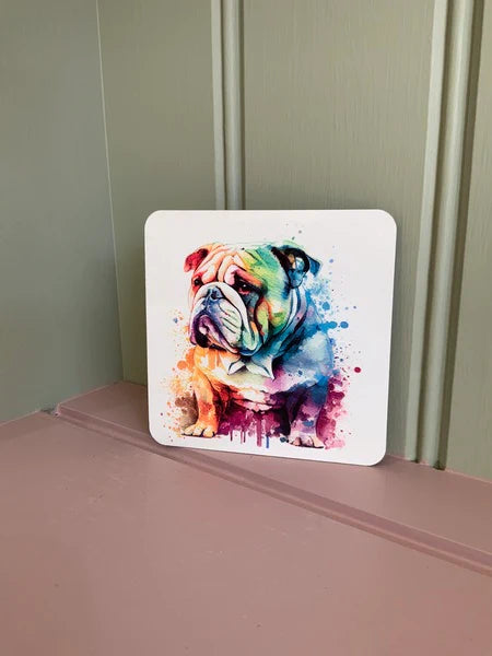 Bulldog Dog Mug & Coaster Rainbow Design 2