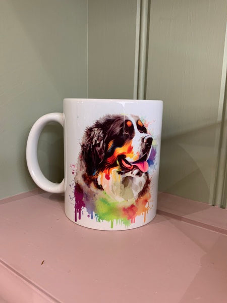 Bermese Mountain Dog Rainbow Mug & Coaster Design 1