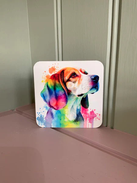 Beagle Dog Mug & Coaster Rainbow Design 2