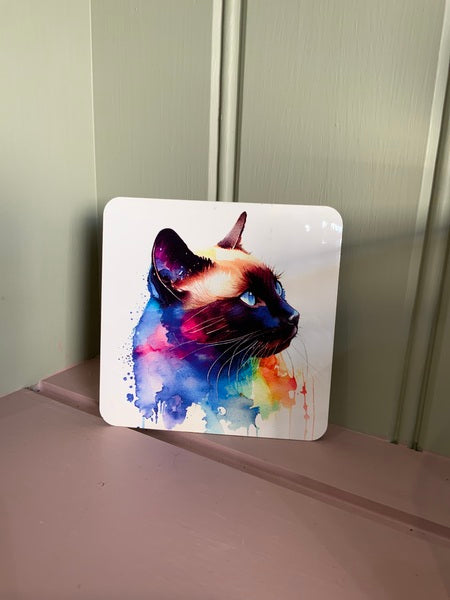 Siamese Cat Rainbow Coaster Design 1