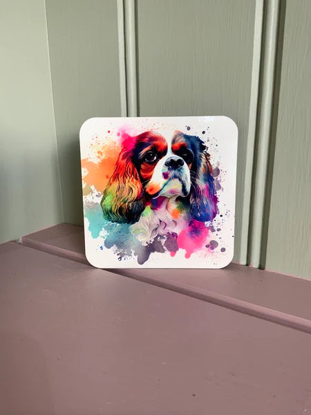 Cavalier King Charles Spaniel Dog Mug & Coaster Rainbow Design 1