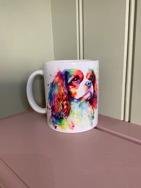 Cavalier King Charles Spaniel Dog Mug & Coaster Rainbow Design 2