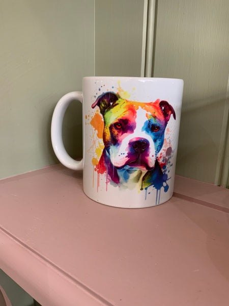 Staffie Dog Mug & Coaster Rainbow Design 1