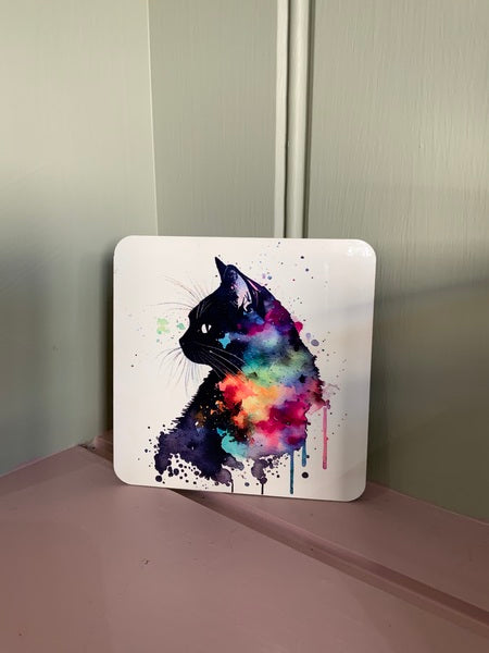 Black Cat Mug & Coaster Rainbow Design 2