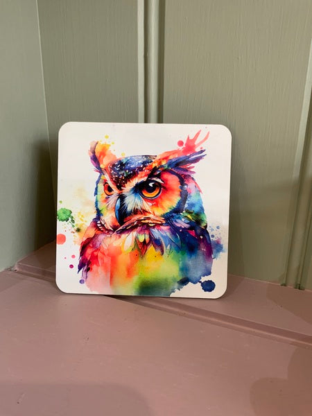 Owl Mug & Coaster Rainbow Design 1