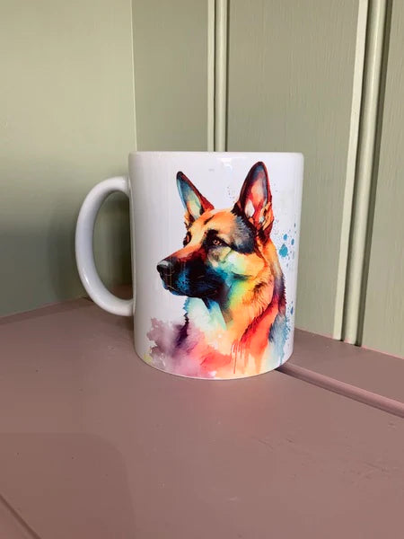 German Shepard Dog Mug & Coaster Rainbow Design 2