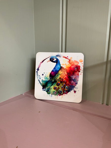 Peacock Rainbow Coaster Design 1