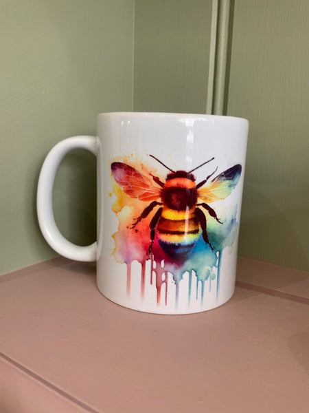 Bee Mug & Coaster Rainbow Design 1