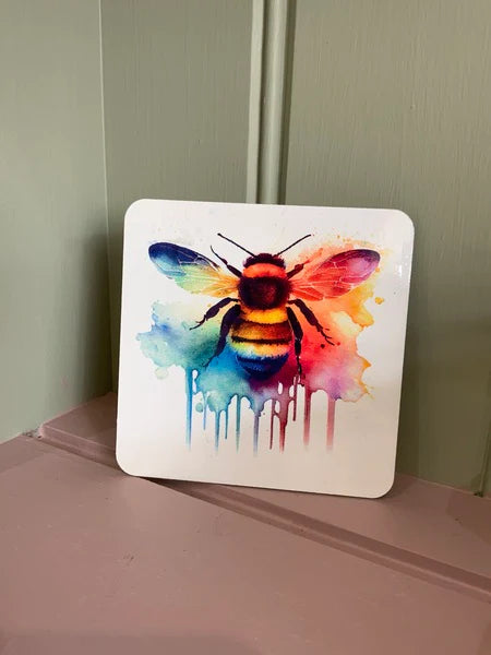 Bee Mug & Coaster Rainbow Design 1