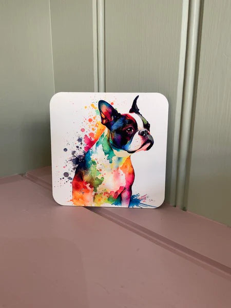 Boston Terrier Dog Mug & Coaster Rainbow Design 2