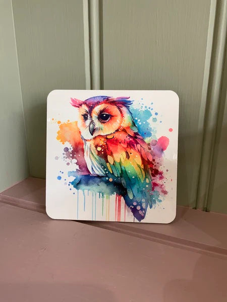 Owl Mug & Coaster Rainbow Design 2