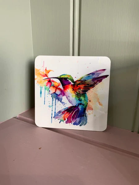 Hummingbird Bird Rainbow Mug & Coaster Design 2