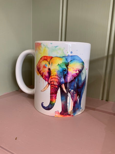 Elephant Rainbow Mug & Coaster Design 1