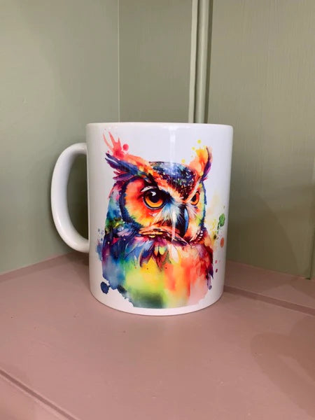 Owl Mug & Coaster Rainbow Design 1