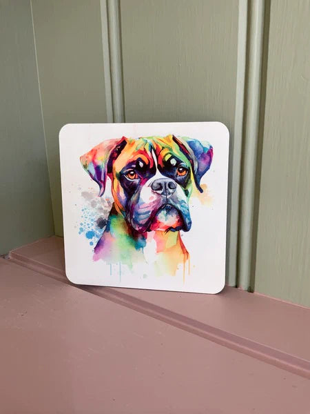 Boxer Dog Mug & Coaster Rainbow Design 2