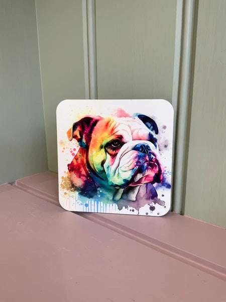 Bulldog Dog Mug & Coaster Rainbow Design 3