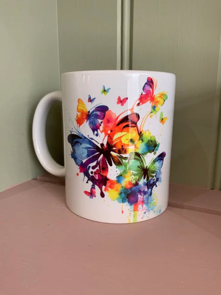 Butterfly Mug & Coaster Rainbow Design 1