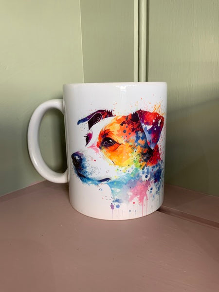 Jack Russell Dog Mug & Coaster Rainbow Design 2