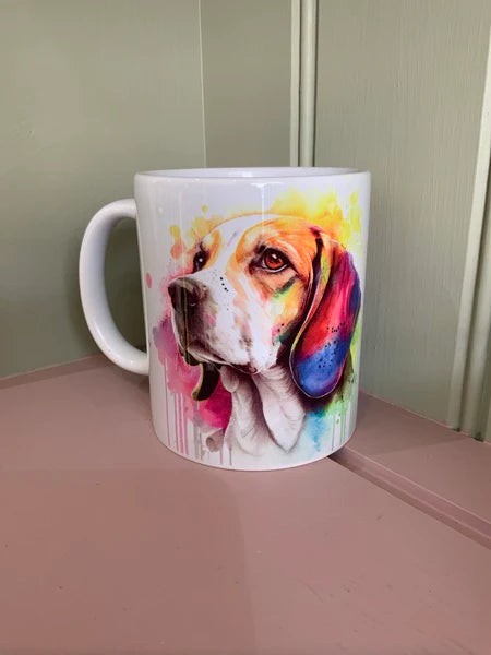 Beagle Dog Mug & Coaster Rainbow Design 1