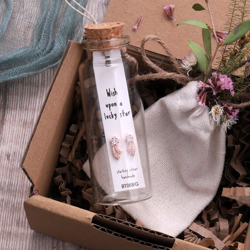 Wish upon a Star Rose Gold Message Bottle Earrings