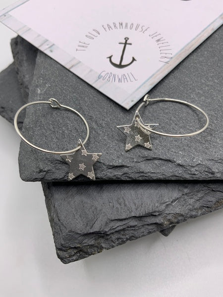 Stary Star Sterling Silver Hoop Earrings