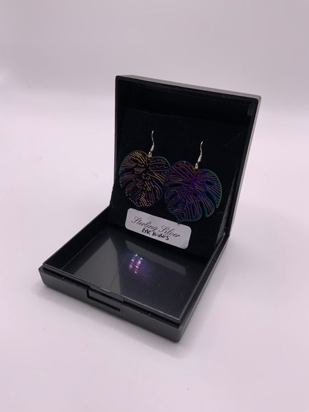 (224) Rainbow Monstera Earrings