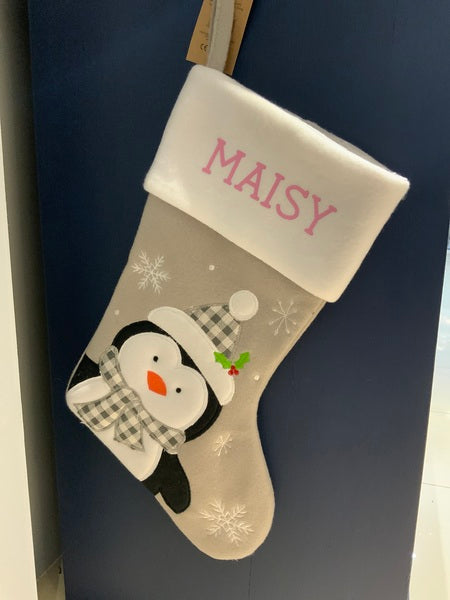 (387) Grey Penguin Personalisable Santa Stocking