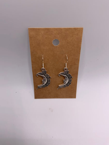 (224) Jagged Edge Moon - Sterling Silver Earwires