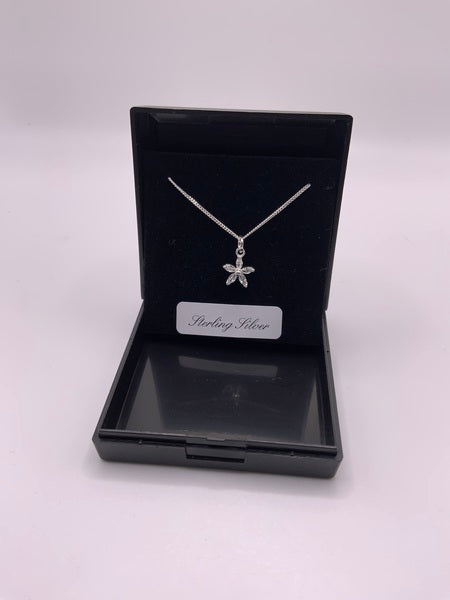 (224) CZ Flower Sterling Silver Necklace