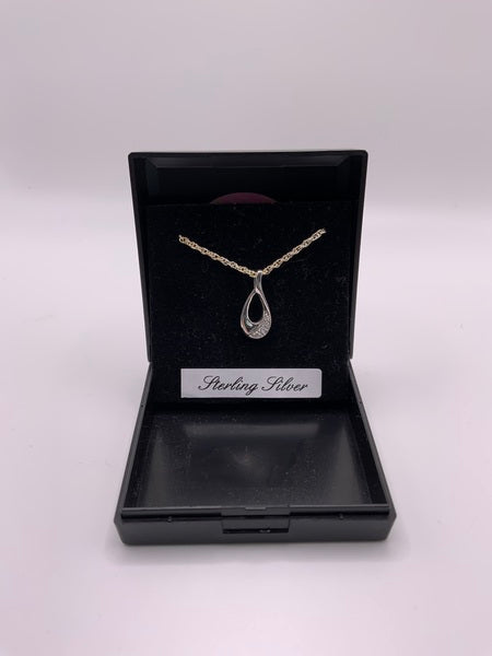 (224) Sterling Silver CZ Tear Drop Necklace