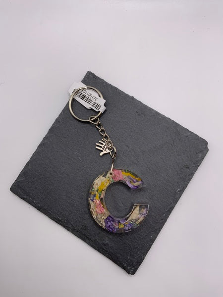 (261) C Floral Resin Lettered Keyring