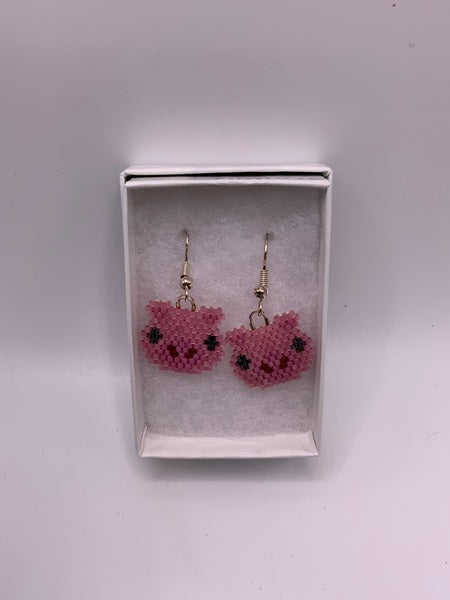 (132) Pink Pig Silver Plated Earrings
