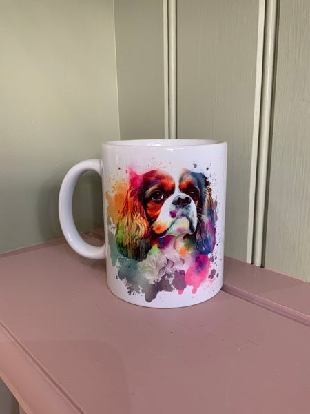 Cavalier King Charles Spaniel Dog Mug & Coaster Rainbow Design 1