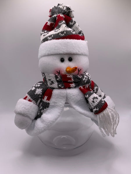 (387) Grey Red Nordic Snowman Sweet Jar