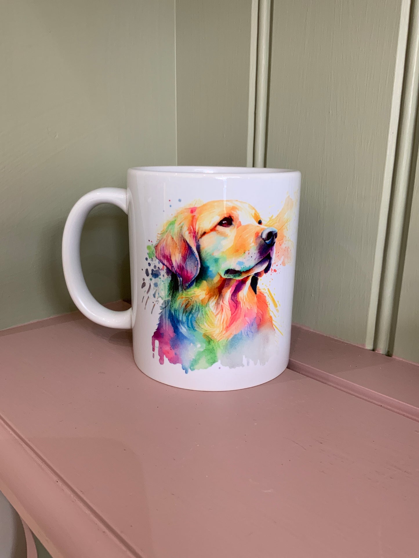 Golden Retriever Dog Mug & Coaster Rainbow Design 1