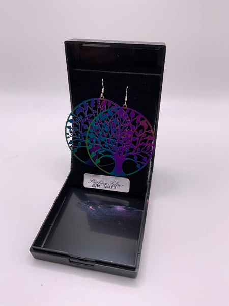 (224) Rainbow Large Tree Circle Earrings