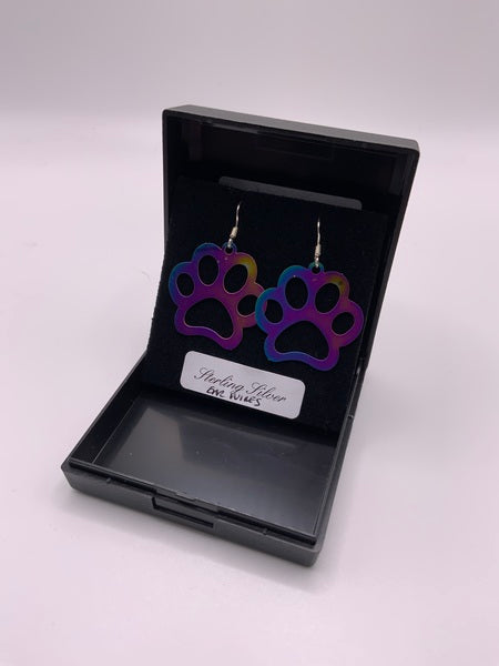 (224) Rainbow Paw Print Earrings