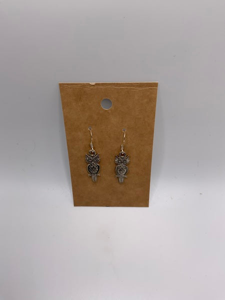 (224) Long Owl Earrings - Sterling Silver Ear Wires
