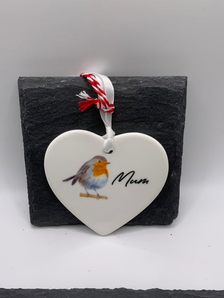 (223) Robin Mum Ceramic Heart