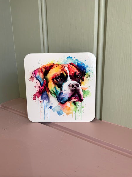 Boxer Dog Mug & Coaster Rainbow Design 1