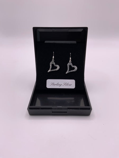 (224) Hammered Heart Sterling Silver Earrings