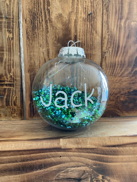 (487) Blue/Green Glittered Personalised Bauble