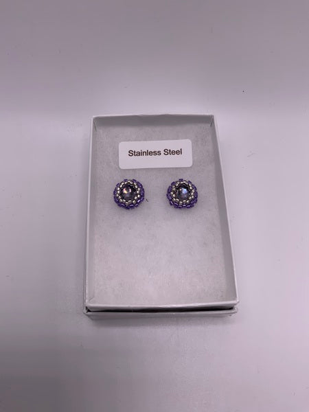(132) Beaded Purple Stud Earring