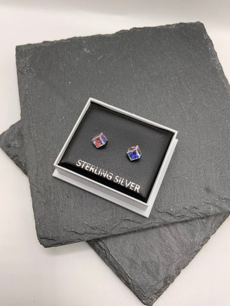 (224) Rainbow Crystal Cube Studs