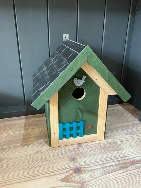 (159) Bills Boxes-Bird House-Green-Tile-Blue